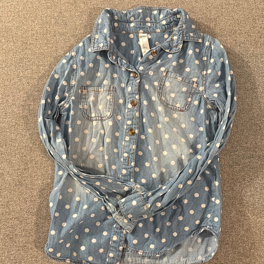 5/$15- Kids Blue Polka Dot Shirt